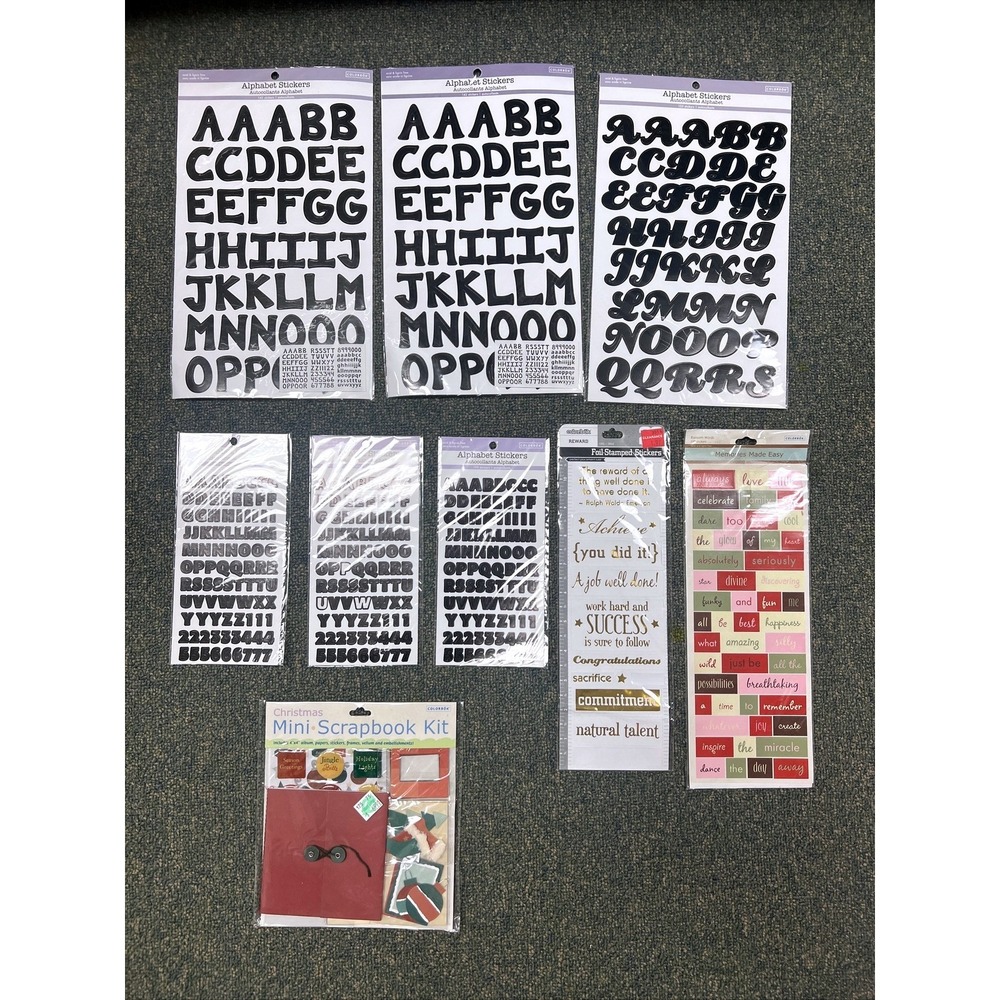 Lot Of 8 COLORBOK MINI 4" x 4" SCRAPBOOK KIT Stickers Alphabet Christmas Congrat